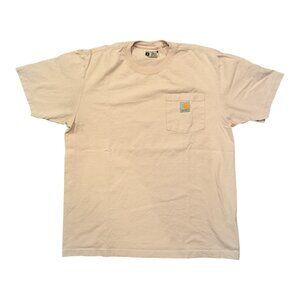 Carhartt Loose Fit Pink Heavyweight Pocket T-Shirt Workwear Logo Tee Mens Sz M